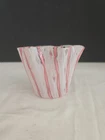 Vtg Murano Glass Latticino Pink, White Ribbon Fazzoletto Vase, Bowl 3"Tx4"D