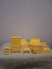 Marx Vintage 1950s Dollhouse Furniture Bedroom Set MARX Yellow Lot Of 8