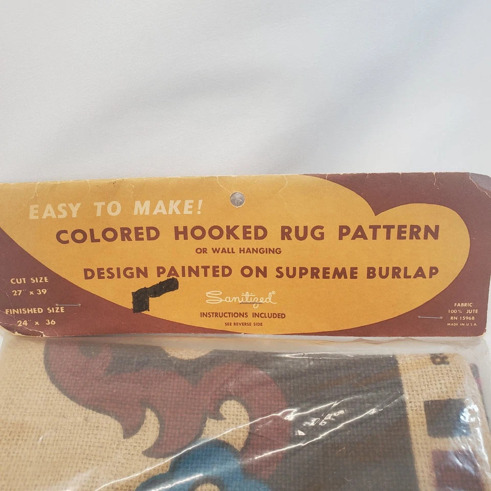 VTG Sanitized Colored Hooked Rug Pattern #380A 24" x 36" Supreme Burlap NOS - Image 4 of 4