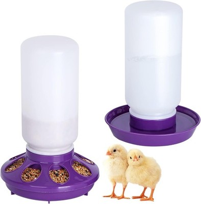 Chicken Feeder and Waterer Set - No Waste Chick Starter Kit With 1L Purple 