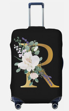 Flower Letter R Luggage Cover Washable Stretch Suitcase Protector Size M 22-24"