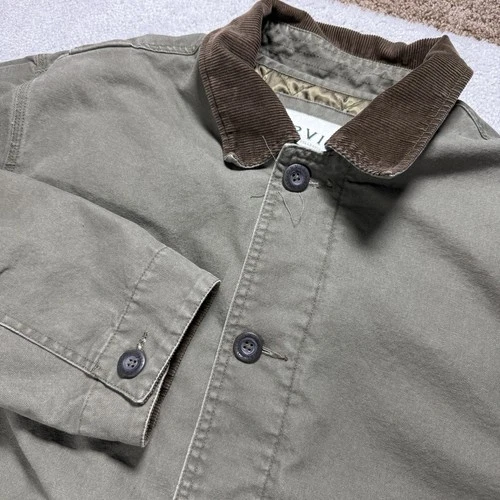 Orvis Jacket Mens XL Corduroy Collar Quilt Lined Button Chore Barn Field Coat