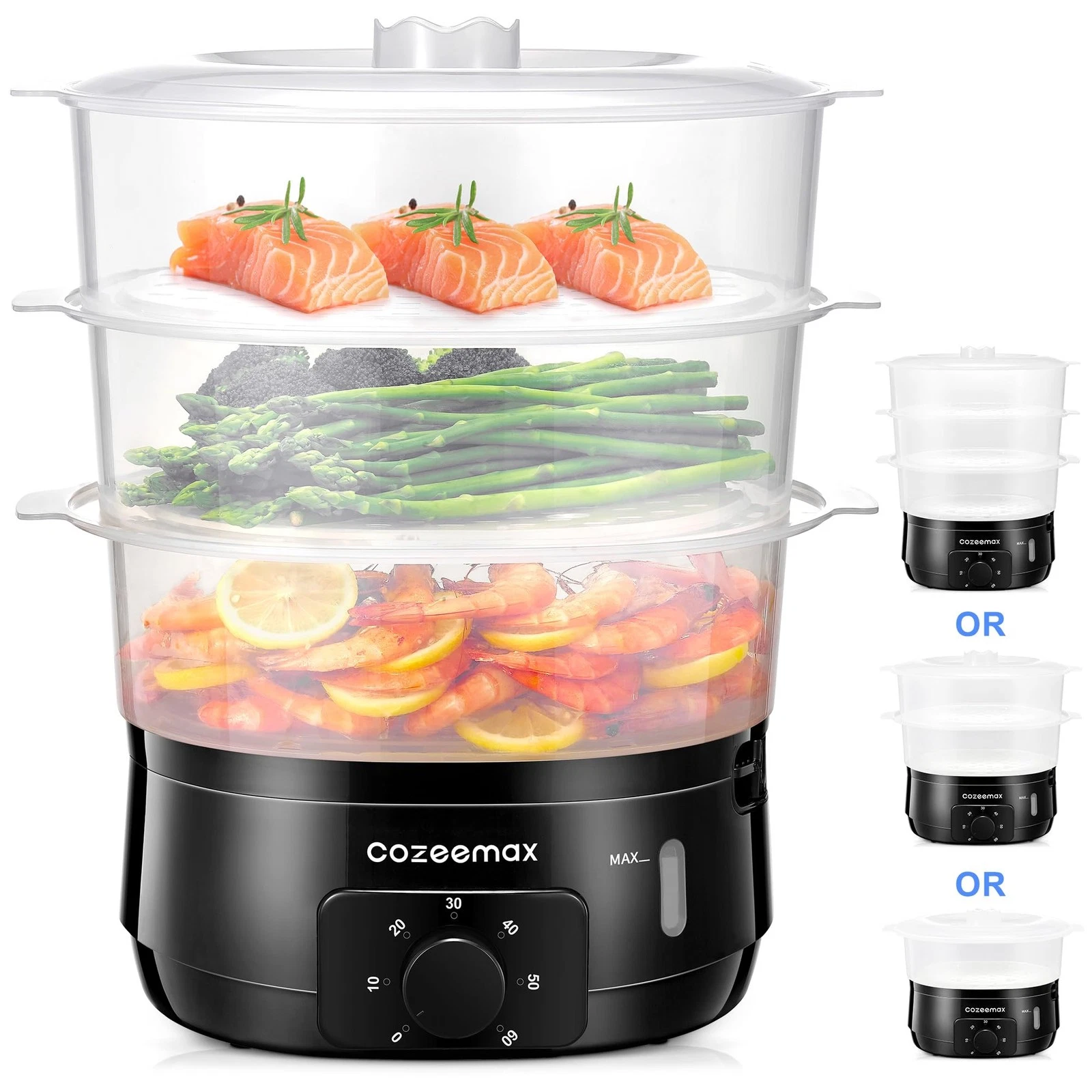 13.7QT Electric Food Steamer for Cooking, Vegetable Steamer with 3 Tiers BPA-...