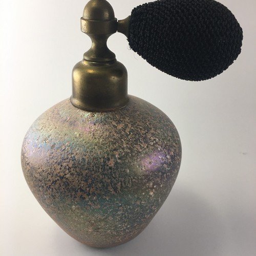 Vintage Speckled Iridescent Pink and Purple Glass Perfume Bottle with Atomizer - Picture 6 of 15