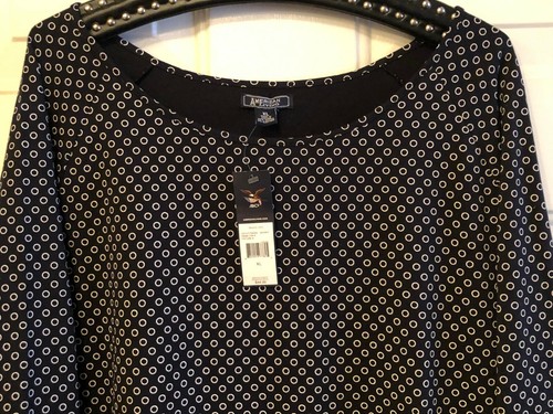 NWT AMERICAN LIVING Sz XL Women's Knit Top 3/4 Sleeve Black&White Circles Cotton - Picture 2 of 9