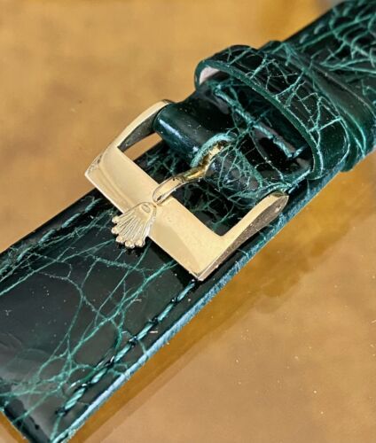 Vintage Rolex 18k Yellow Gold Buckle 20mm Forest Green CROCODILE