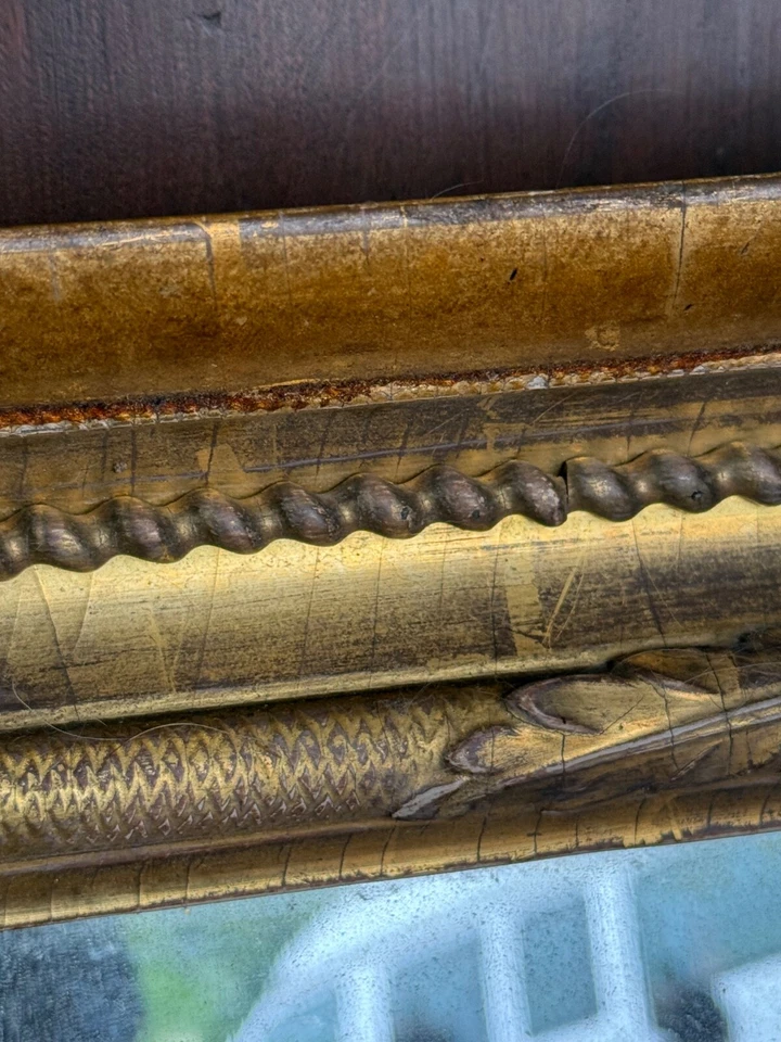 Espejo de salón antiguo federal clásico período dorado decoración fina 1810 americano Foto 3 de 4