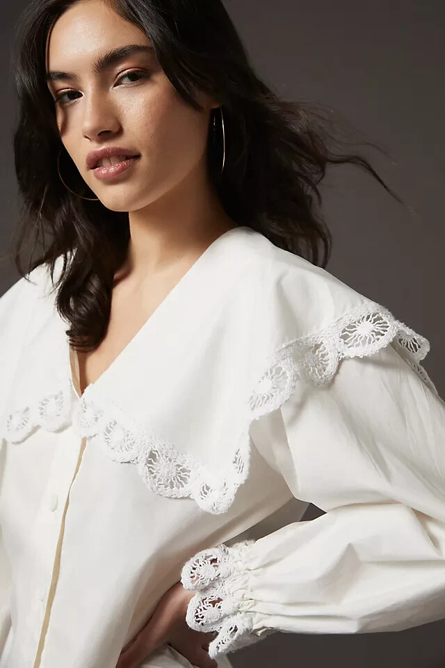 Hunter Bell Oversized Collar Blouse Anthropologie Scalloped Lace