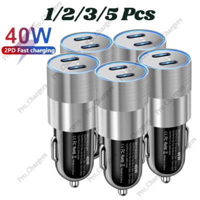 Dual USB C PD Type-C Car Charger 40W Fast Adapter For iPhone iPad Android Phone