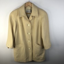 Vintage Womens Medium Ivory Cream Wool Coat Overcoat Retro Mod