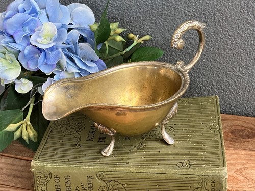 Antique metal gravy or sauce boat - brass & silver plated./11 - Picture 9 of 9