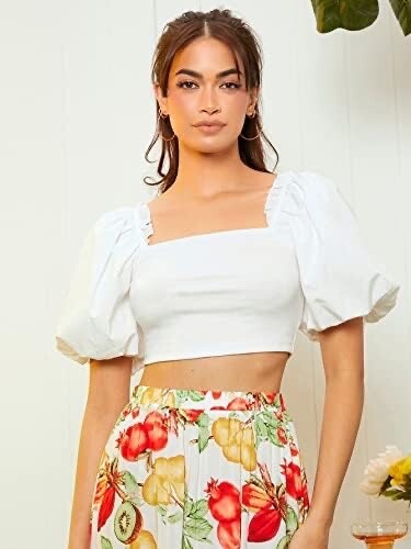 white puff sleeve crop top zara