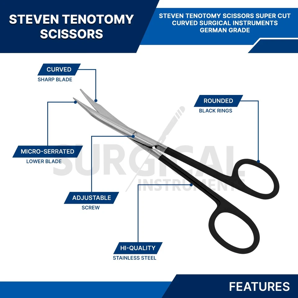 SuperCut Scissors Stevens Tenotomy Surgical Instruments Curved 4.5" German Grade - Image 3 of 4