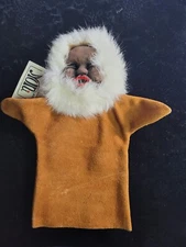 Nuni 70's Yupik 10" Leather Hand Puppet Detailed Fur Trim Alaska Native Inuit