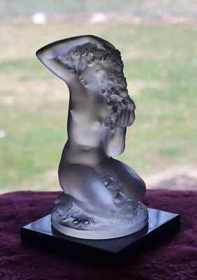 風の女神★ラリック フロスト カーマスコット ヌード フィギュリン フランス Vintage Lalique France Crystal Floreal Nude with Flowers