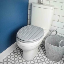Image of Toilet Seat Grey Tongue & Groove MDF Toilet Seat Stainless Steel Hinges Bathroom
