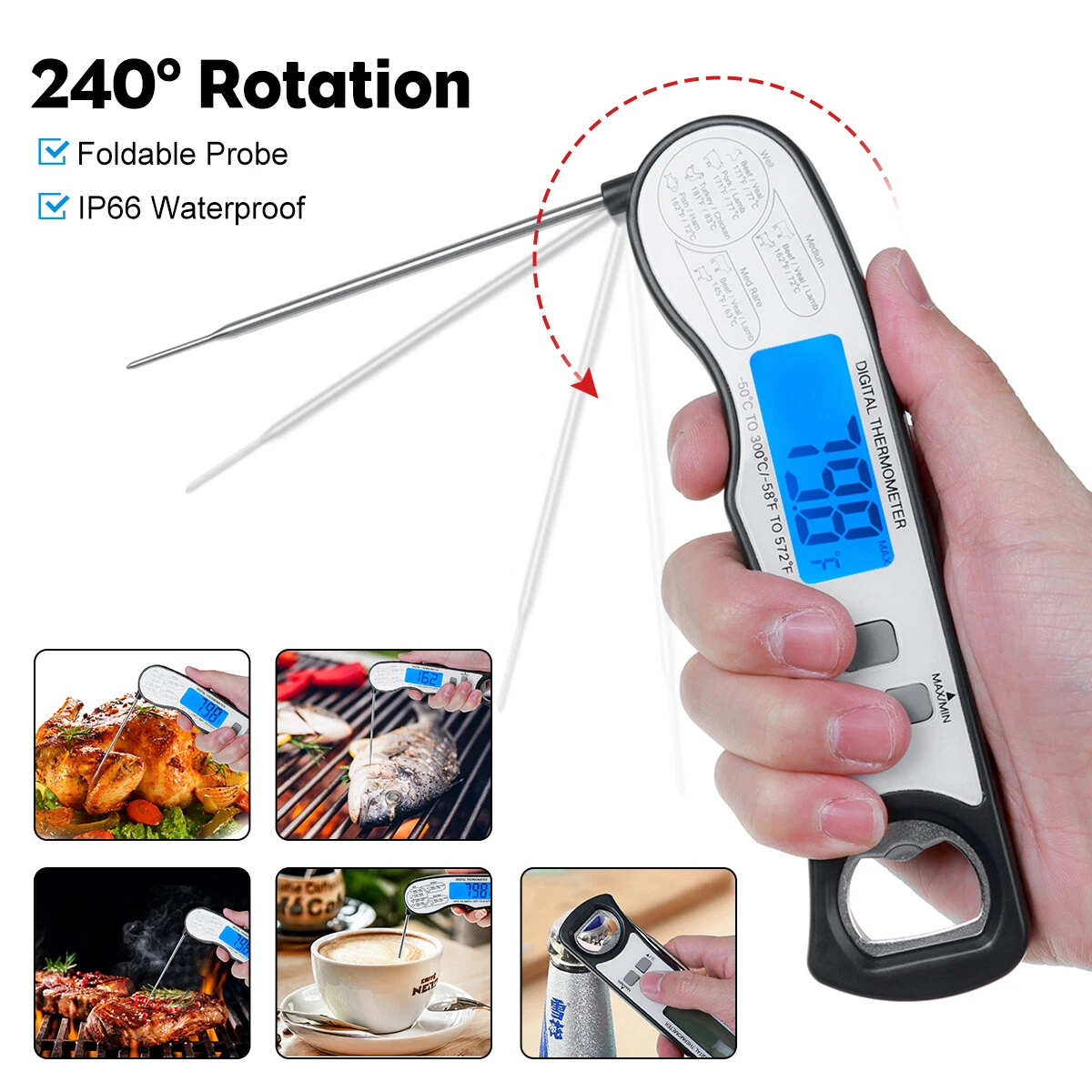 Instant Read Meat Thermometer Digital LCD w/ Bottle Opener For Cooking BBQ Food
Opens in a new windo