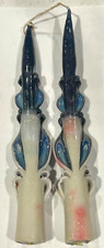Vintage Blue/White w/Red Hue Dipped Handmade Carved RibbonTaper Candles