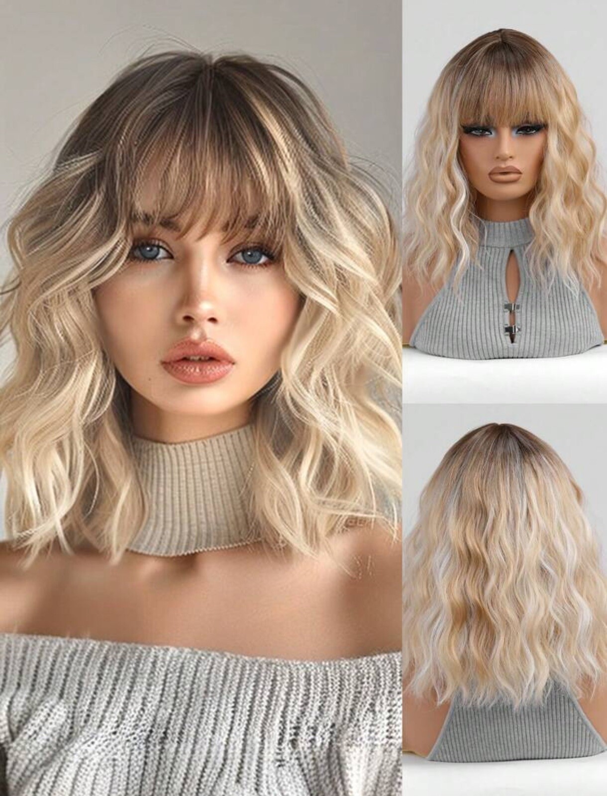 Perruque blonde dorée courte à frange idéale pour vos soirées et fêtes