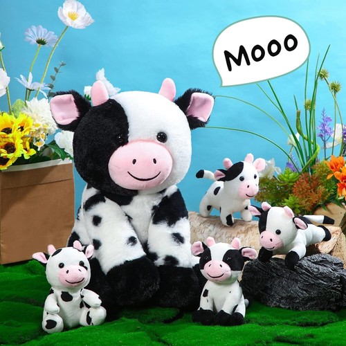 5 Pcs Cow Plush Set Adorable Mommy Cow Stuffed Animal with 4 Baby Cute Cows In - Picture 3 of 4