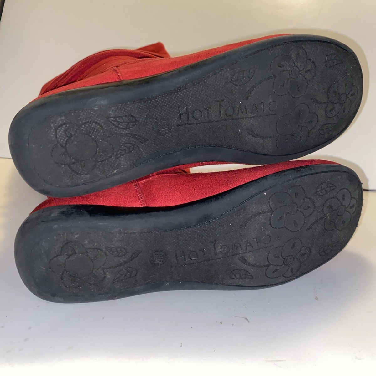 靴 TOMATO EU38/24.5cm Hot Tomato Red Giselle Mid Calf Faux Suede Boots Size 8.5 M
