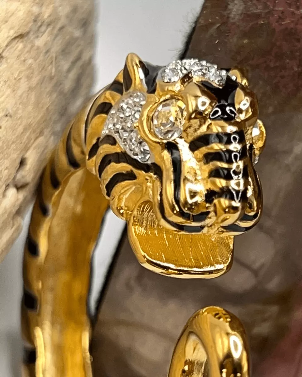 Tiger Heads Diamond & Ruby Enameled 18Kt Gold Hinged Bangle Bracelet France  | eBay