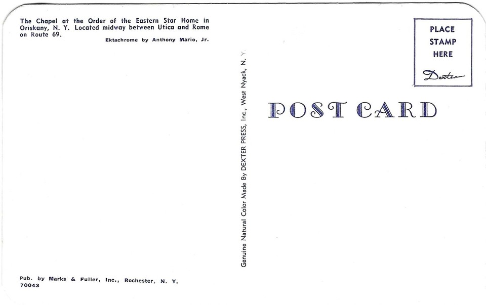 Vintage New York Chrome Postcard Oriskany Chapel Order Eastern Star