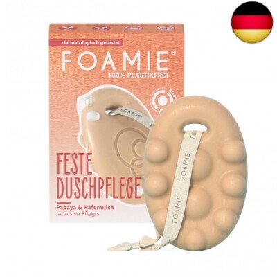 Foamie Festes Duschgel mit Papaya & Hafermilch, Duschpflege Massage-Effekt für
