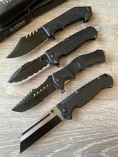 (WHOLESALE LOT x 12) ElitEdge Mixed Black Tactical Spring Assisted Pocket Knife