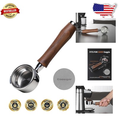 Elegant 58mm Gaggia Bottomless Portafilter with Walnut Handle & Puck Screen