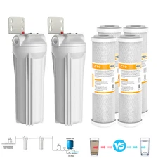 2Pack 10 Inch Whole House Water Filter Housing Filtration 4pc Carbon Replacement