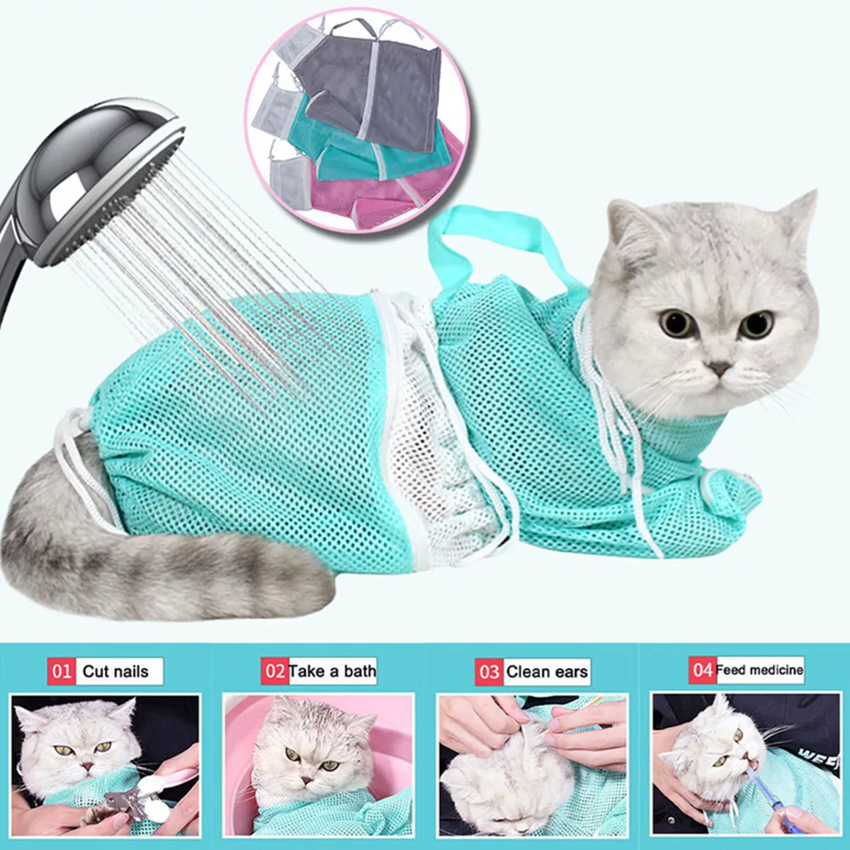 Cat Dog Bathing Bag Polyester Mesh Pet Nail Trimming Restraint
