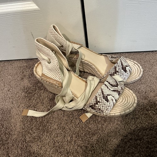 Vince Camuto Brown Snakeskin Grecian Tie Esperadille Wedge Sandal Levernta 9.5 - Picture 2 of 4