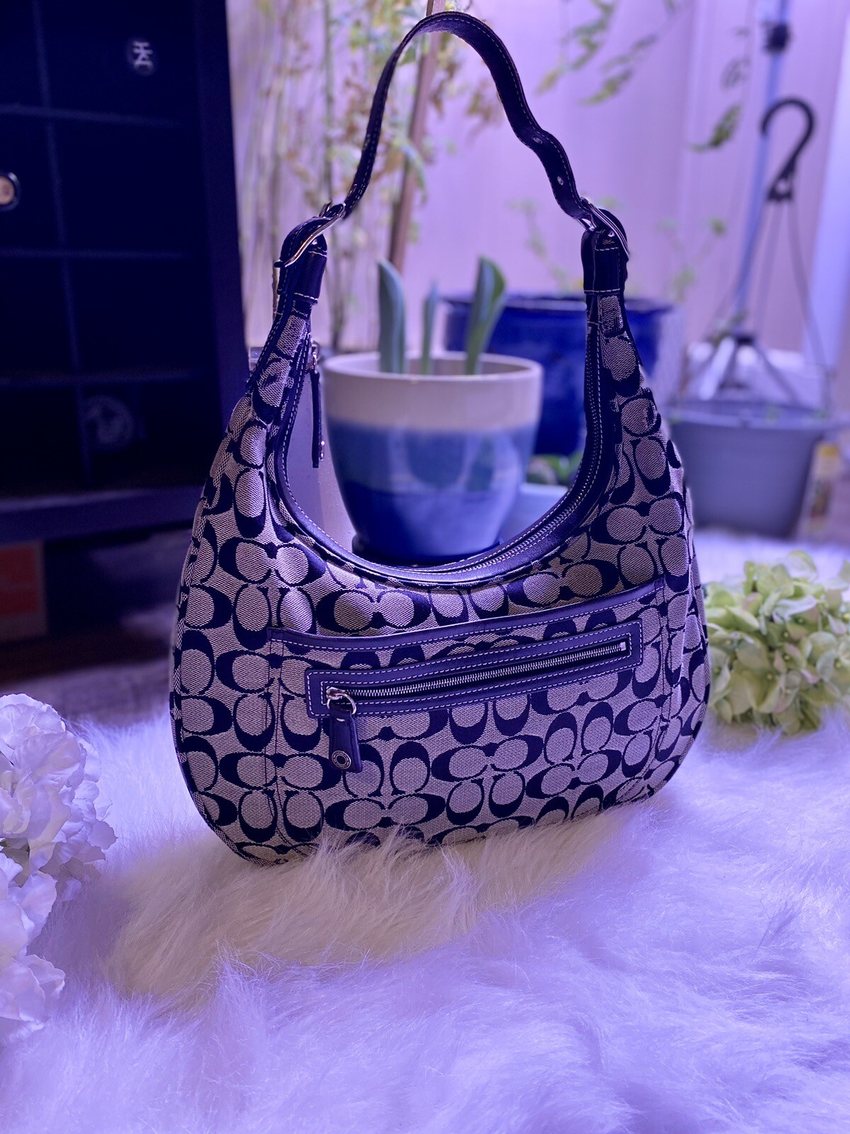 COACH Purse Black & Gray Signature Logo G2N6070 Gem