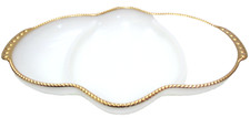 Vintage Anchor Hocking Fire King White Milk Glass 3-Section Divided Relish Dish with Gold Beaded Trim (Pair) — listing 3