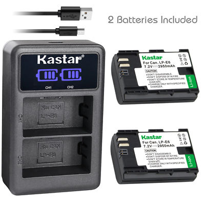 LP-E6 Battery & LCD USB Charger for Canon EOS 6D, 6D Mark II, 7D Mark II, 60Da