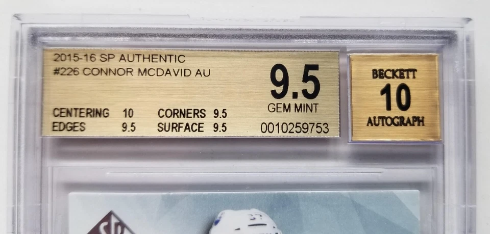 2015-16 Authentic Future Watch #226 Connor McDavid RC Auto /999 BGS 9.5 GEM MINT - Image 3 of 4