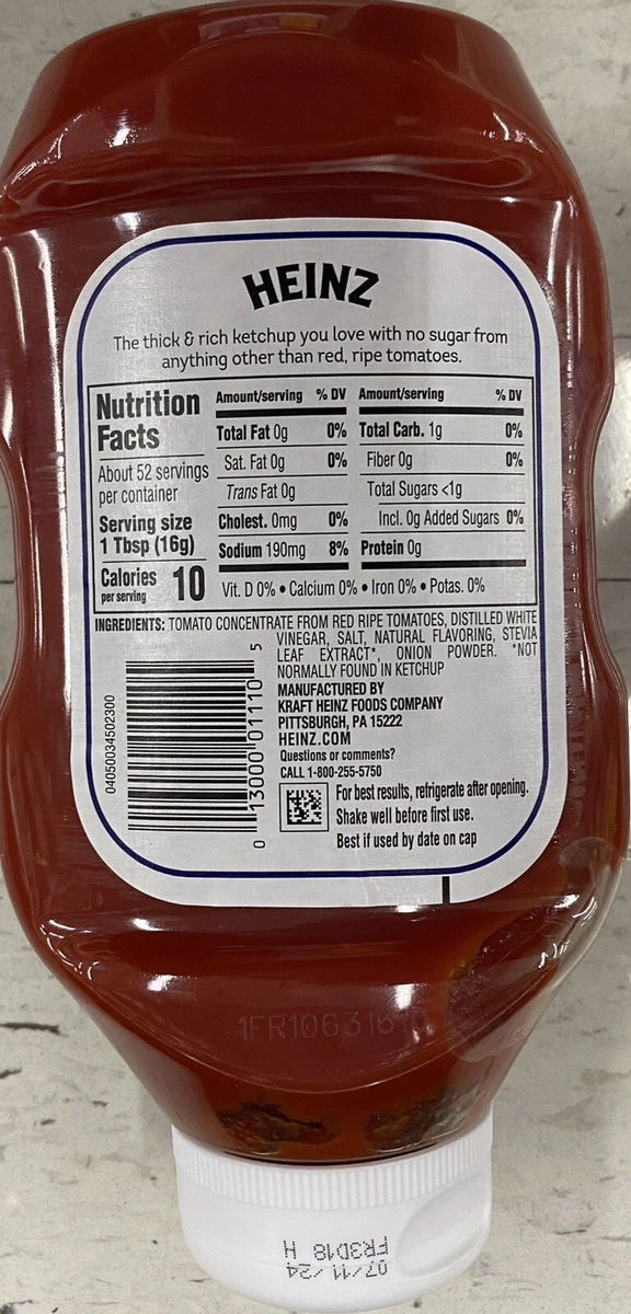 Heinz Ketchup Nutrition Label