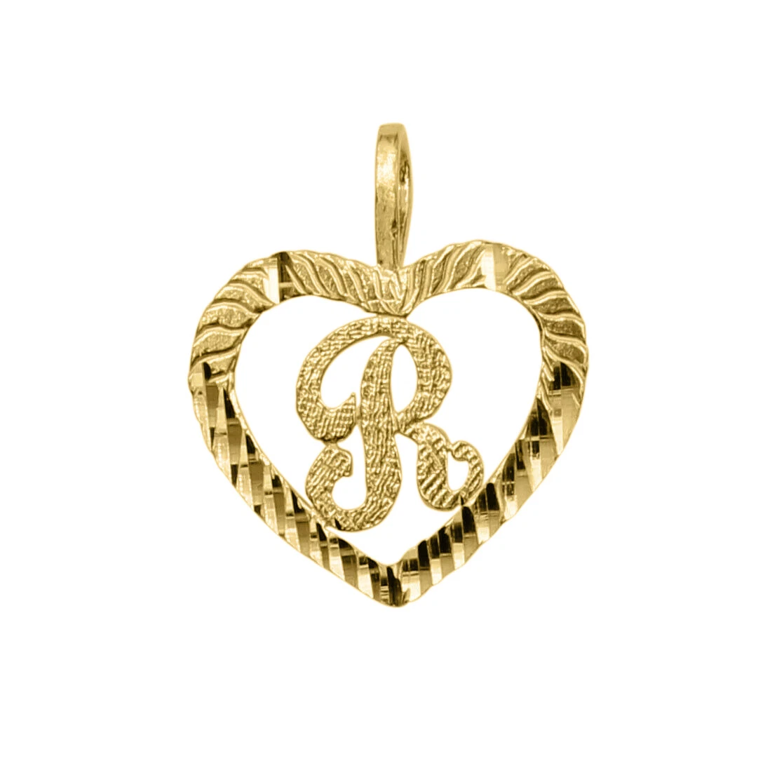 Precious Stars 14k Yellow Gold Heart shaped Initial Letter R Pendant Necklace