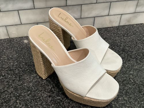 Lulus Women's Karinah White Raffia Platform Slide Sandals