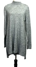 Sweater Dress Sz L Gray Mock TurtleNeck Rib-Knit Ltweight Business Casual