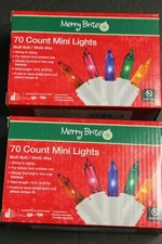 LOT OF 2 MERRY BRITE WHITE 70 Multi color Mini Christmas Lights Bulb White wire