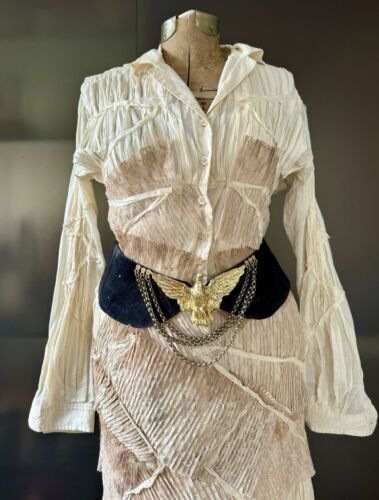Rare vtg Issey Miyake origami dress 2pc beige ombre,cotton & lace,pleats M/L - 第 2/18 張圖片