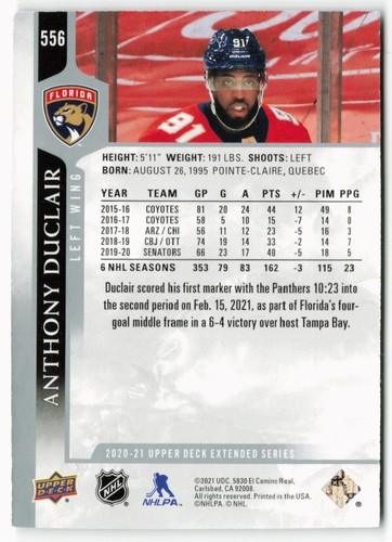 2020-21 Anthony Duclair Upper Deck - Florida Panthers - Picture 2 of 2