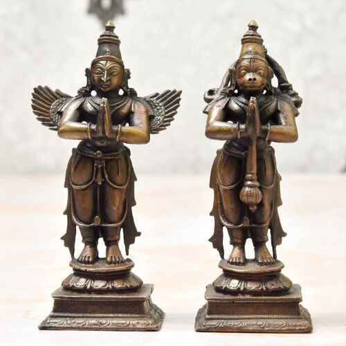 Handmade Copper Lord Hanuman Garuda Idol Statue Rich Patina Antique Finish 4´´