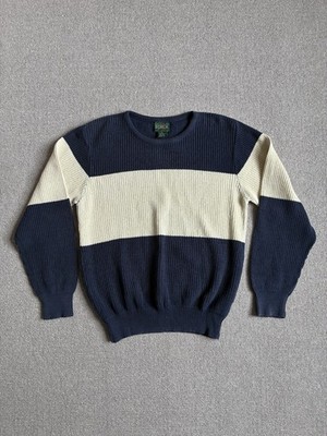 Vintage J Crew Oarsman Sweater Jumper Knit Cotton Blue Ivory Made in USA Medium