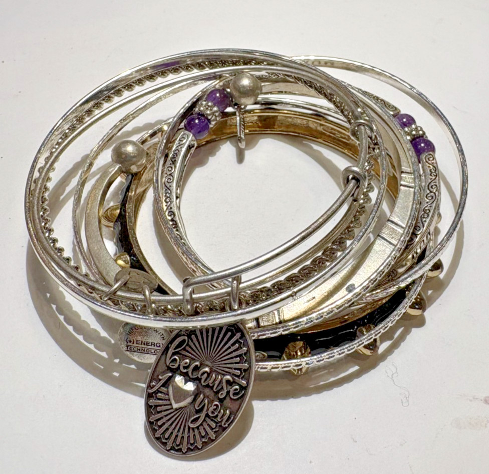 Chunky Stackable Silver tone Etched Bangle Charm … - image 1