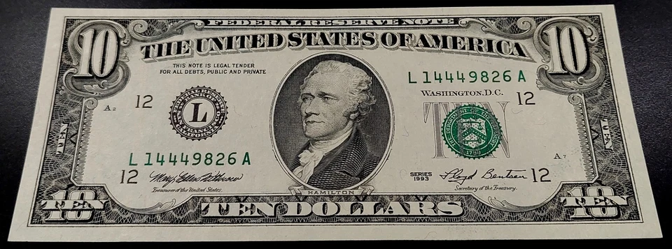 1993 $10 Federal Reserve Note, San Francisco! Uncirculated! Fr# 2030 L. - Image 2 of 4