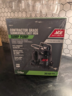 #ad Ace 1 3 HP 5100 gph Cast Iron AC Float Submersible Sump Pump Contractor Grade $130.00