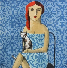 Framed Original Lithograph by Didier Lourenço "Azul" 